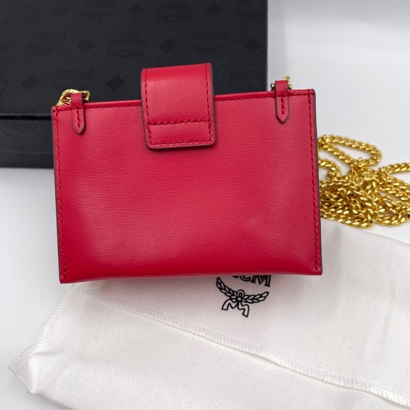 NEW MCM Mena cardholder leather wallet with chain bag in red full set - Picture 6 of 15